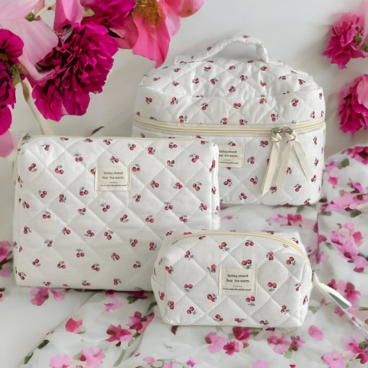 Quilted Berry Travel Makeup Bag